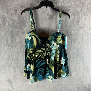Coco Reef Womens Swimsuit 14 38D Tankini Top Blue Floral Tropical Hawaiian Flowy